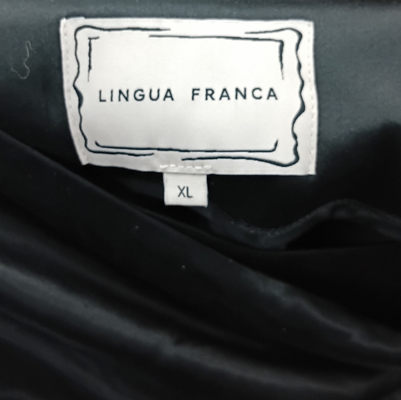 Lingua Franca 100% Silk Black Satin Midi Wrap Pencil Skirt Size XL - Picture 4 of 5